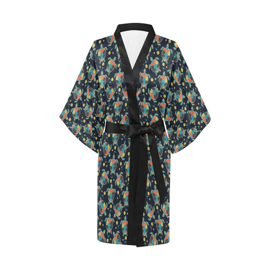 Sea Turtle Colorful with bubble Print Women Short Kimono Robe