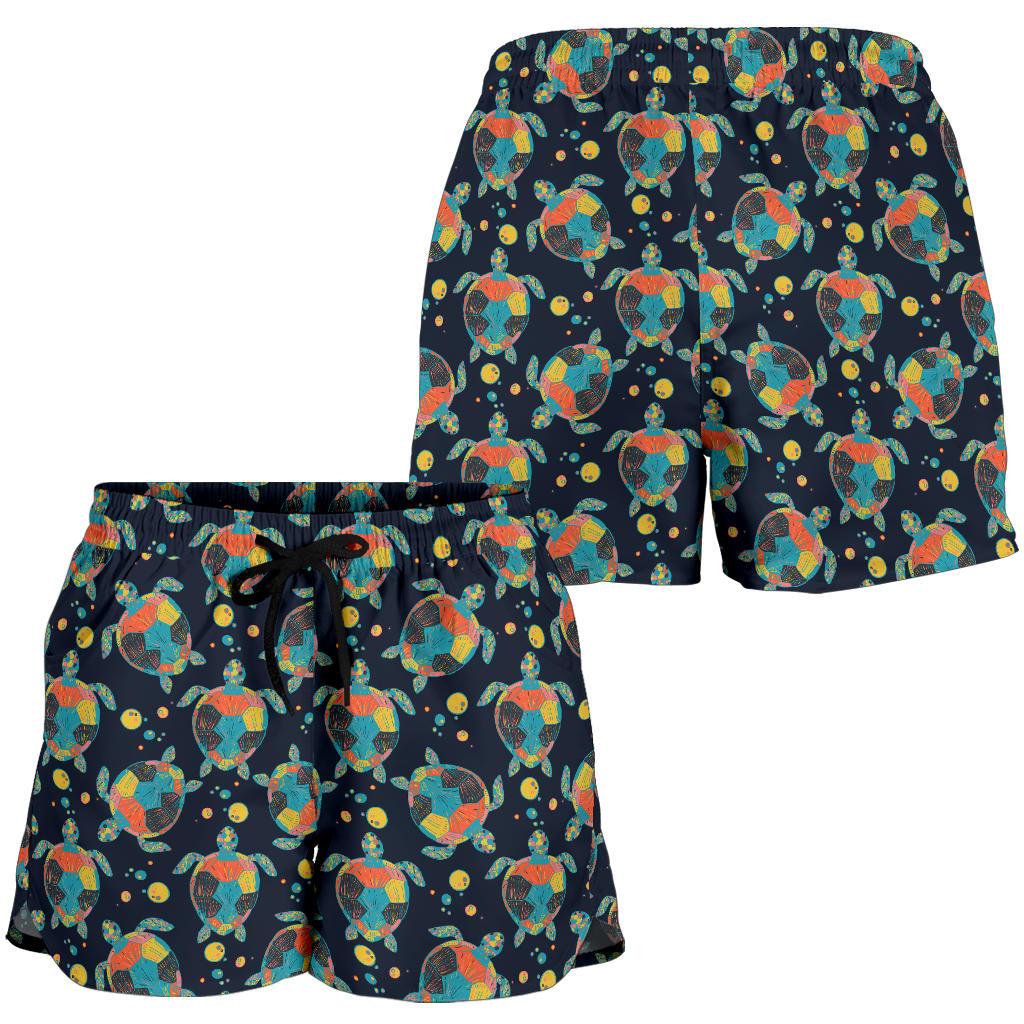 Sea Turtle Colorful with bubble Print Women Shorts-JTAMIGO.COM