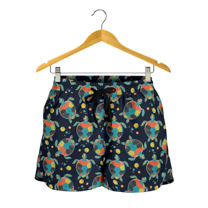 Sea Turtle Colorful with bubble Print Women Shorts-JTAMIGO.COM