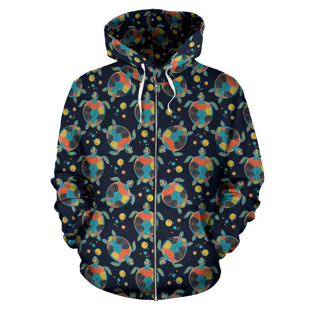 Sea Turtle Colorful with Bubble Print Zip Up Hoodie