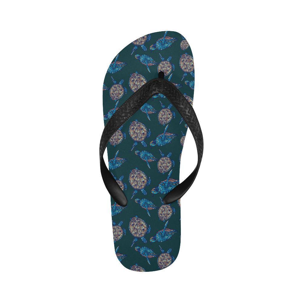 Sea Turtle Hand Drawn Blue Print Flip Flops-JTAMIGO.COM