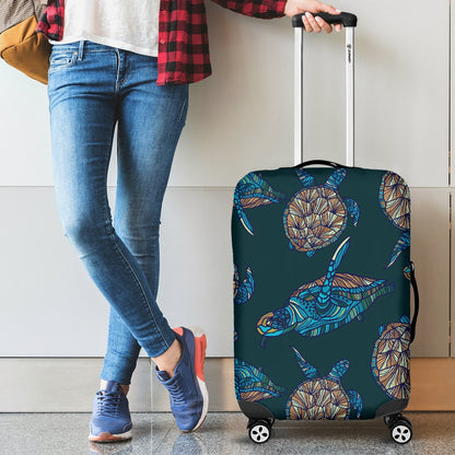 Sea Turtle Hand Drawn Blue Print Luggage Cover Protector