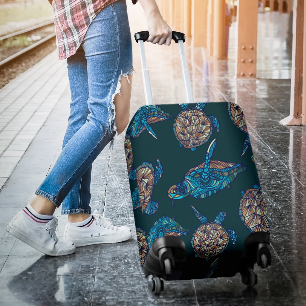 Sea Turtle Hand Drawn Blue Print Luggage Cover Protector