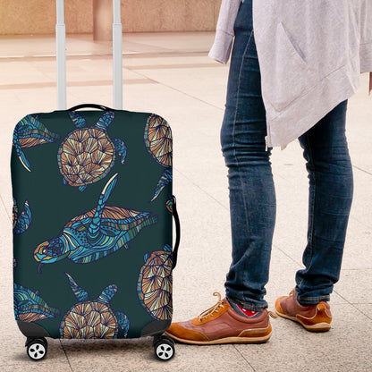 Sea Turtle Hand Drawn Blue Print Luggage Cover Protector