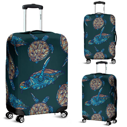 Sea Turtle Hand Drawn Blue Print Luggage Cover Protector