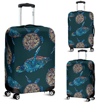 Sea Turtle Hand Drawn Blue Print Luggage Cover Protector