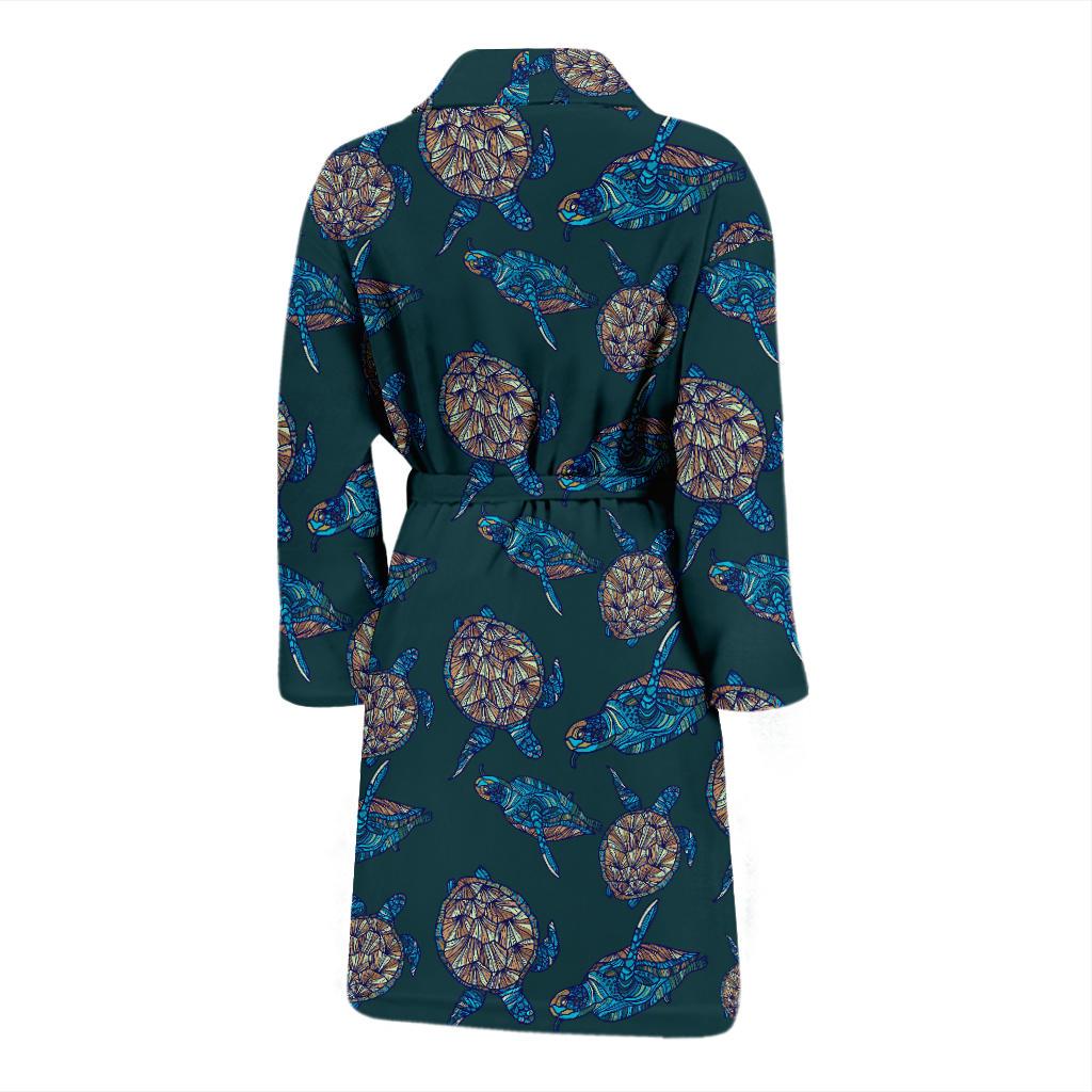 Sea Turtle Hand Drawn Blue Print Men Bath Robe-JTAMIGO.COM