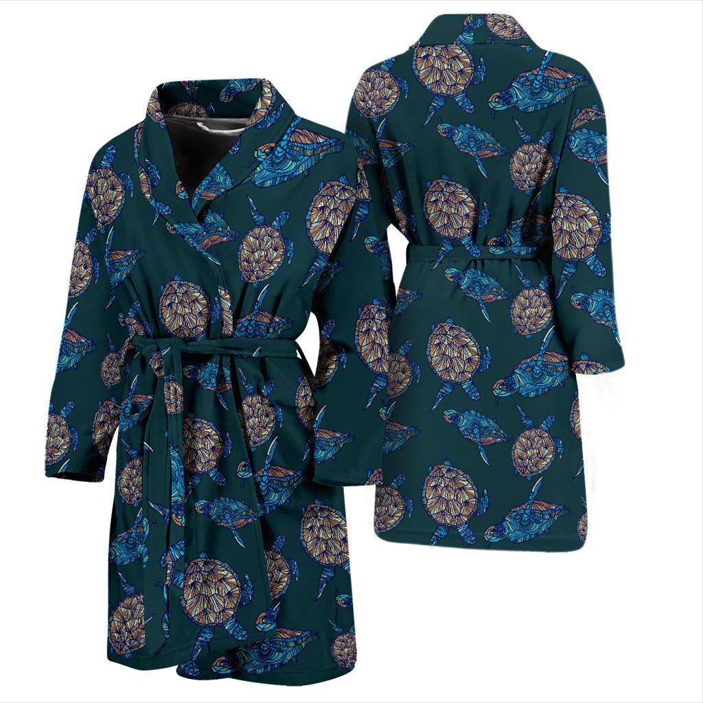 Sea Turtle Hand Drawn Blue Print Men Bath Robe-JTAMIGO.COM