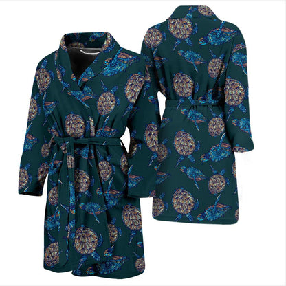 Sea Turtle Hand Drawn Blue Print Men Bath Robe-JTAMIGO.COM
