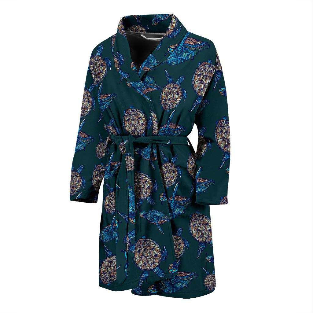 Sea Turtle Hand Drawn Blue Print Men Bath Robe-JTAMIGO.COM