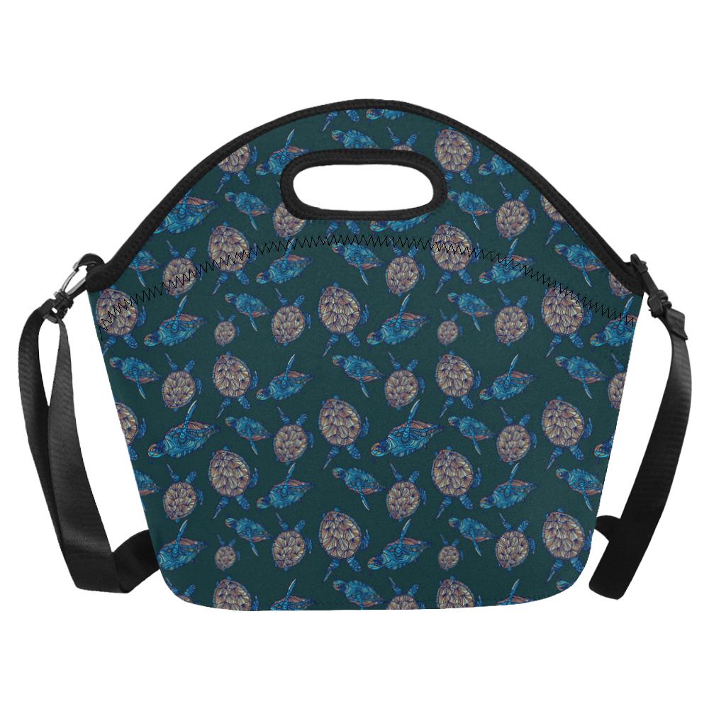 Sea Turtle Hand Drawn Blue Print Neoprene Lunch Bag (Model 1669)(Large)-JTAMIGO.COM