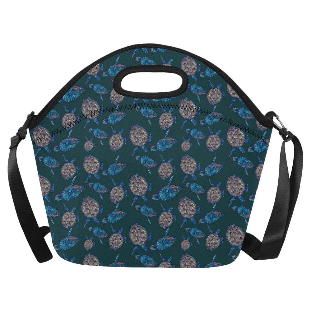Sea Turtle Hand Drawn Blue Print Neoprene Lunch Bag (Model 1669)(Large)-JTAMIGO.COM