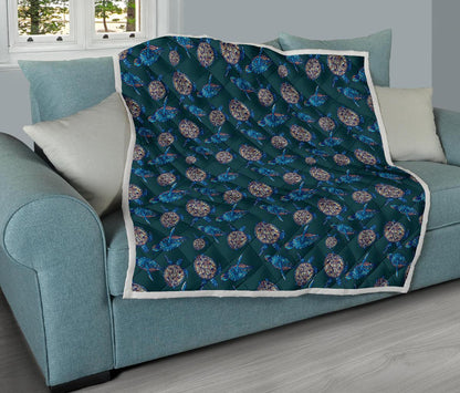 Sea Turtle Hand Drawn Blue Print Premium Quilt-JTAMIGO.COM
