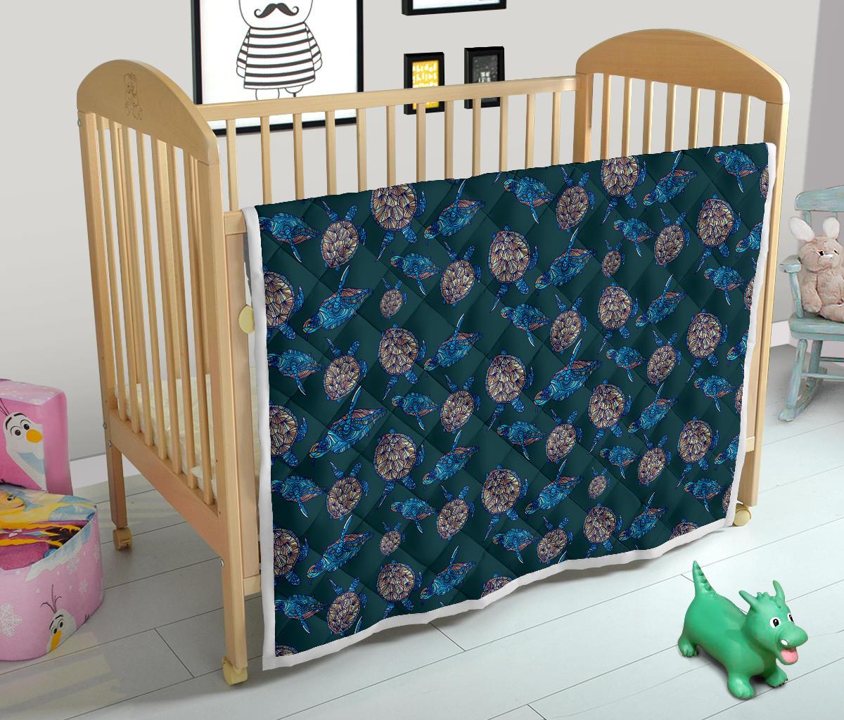 Sea Turtle Hand Drawn Blue Print Premium Quilt-JTAMIGO.COM
