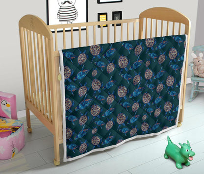 Sea Turtle Hand Drawn Blue Print Premium Quilt-JTAMIGO.COM