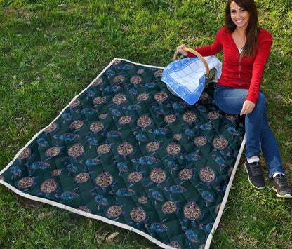 Sea Turtle Hand Drawn Blue Print Premium Quilt-JTAMIGO.COM