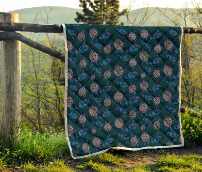Sea Turtle Hand Drawn Blue Print Premium Quilt-JTAMIGO.COM