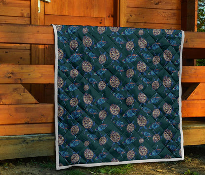 Sea Turtle Hand Drawn Blue Print Premium Quilt-JTAMIGO.COM