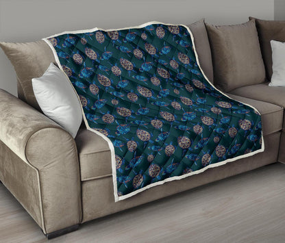 Sea Turtle Hand Drawn Blue Print Premium Quilt-JTAMIGO.COM
