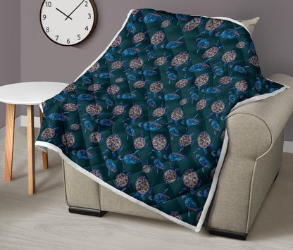 Sea Turtle Hand Drawn Blue Print Premium Quilt-JTAMIGO.COM