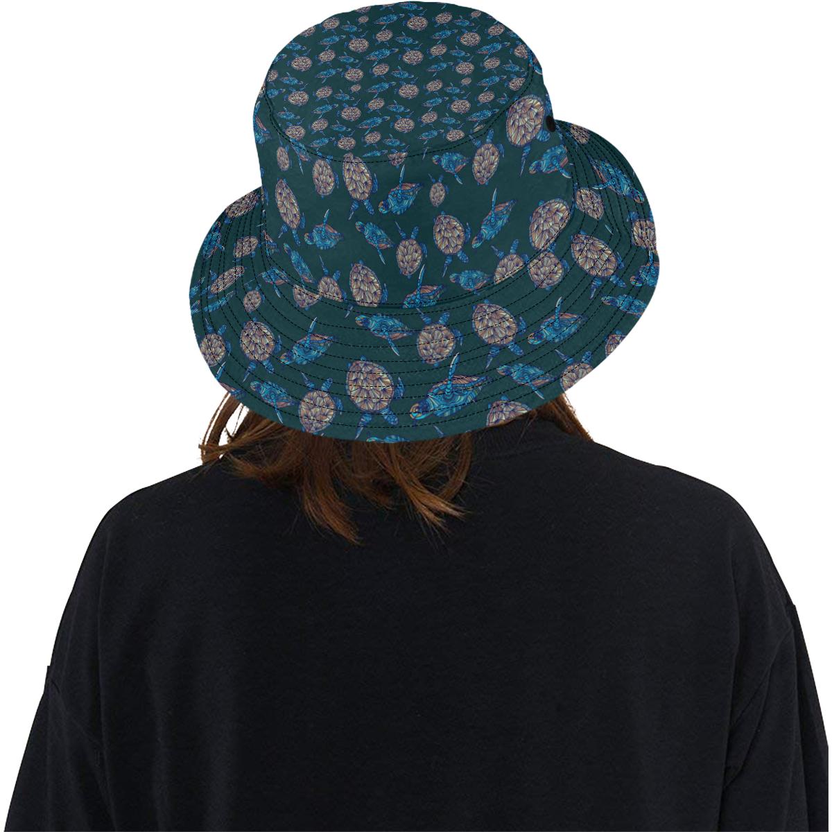 Sea Turtle Hand Drawn Blue Print Unisex Bucket Hat