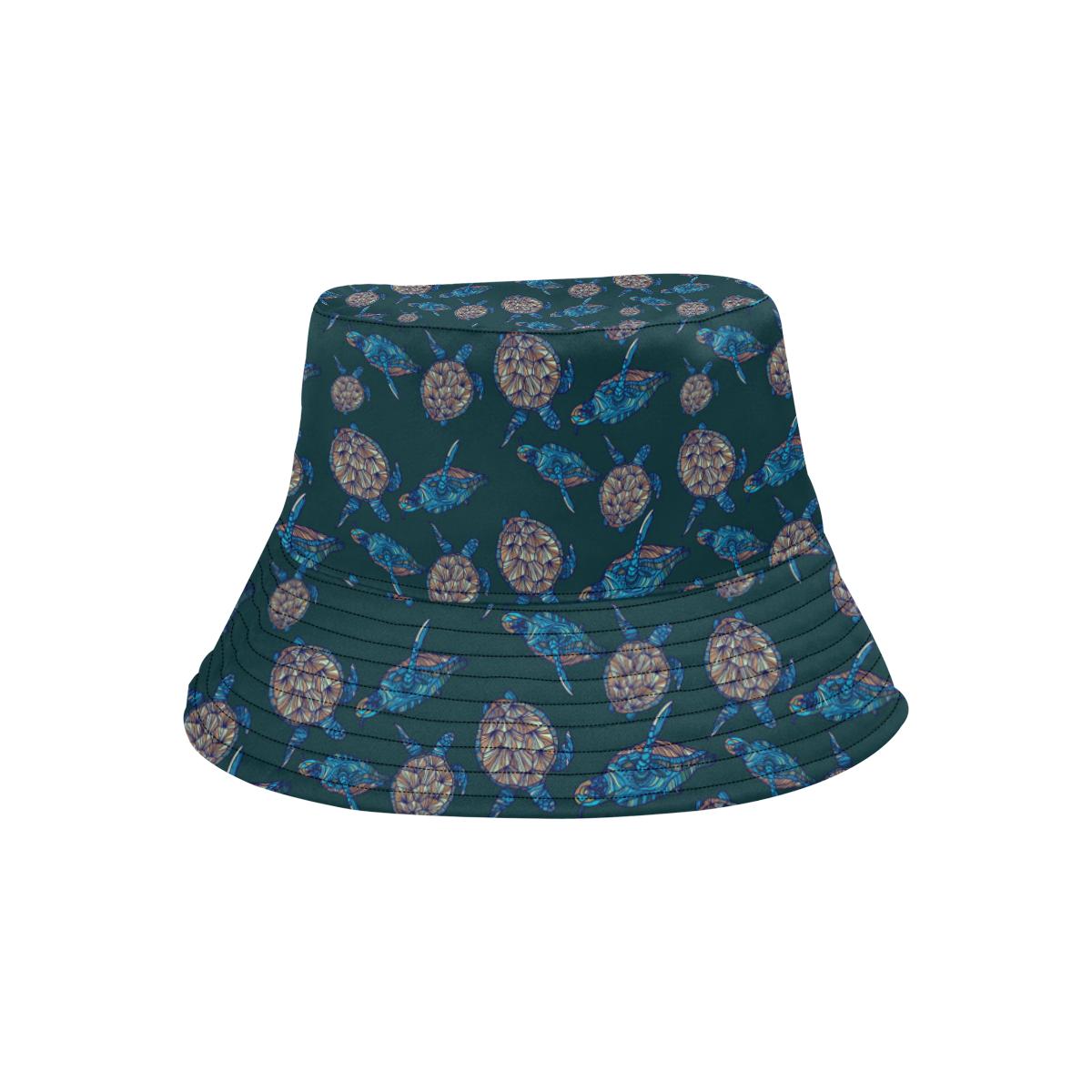 Sea Turtle Hand Drawn Blue Print Unisex Bucket Hat