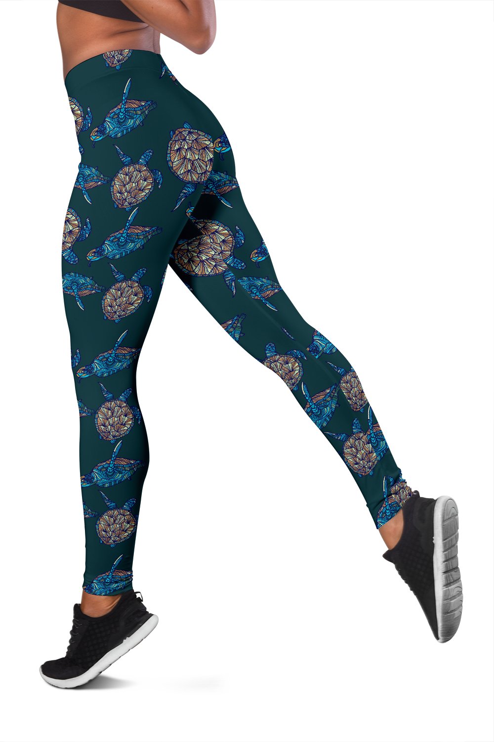 Sea Turtle Hand Drawn Blue Print Women Leggings