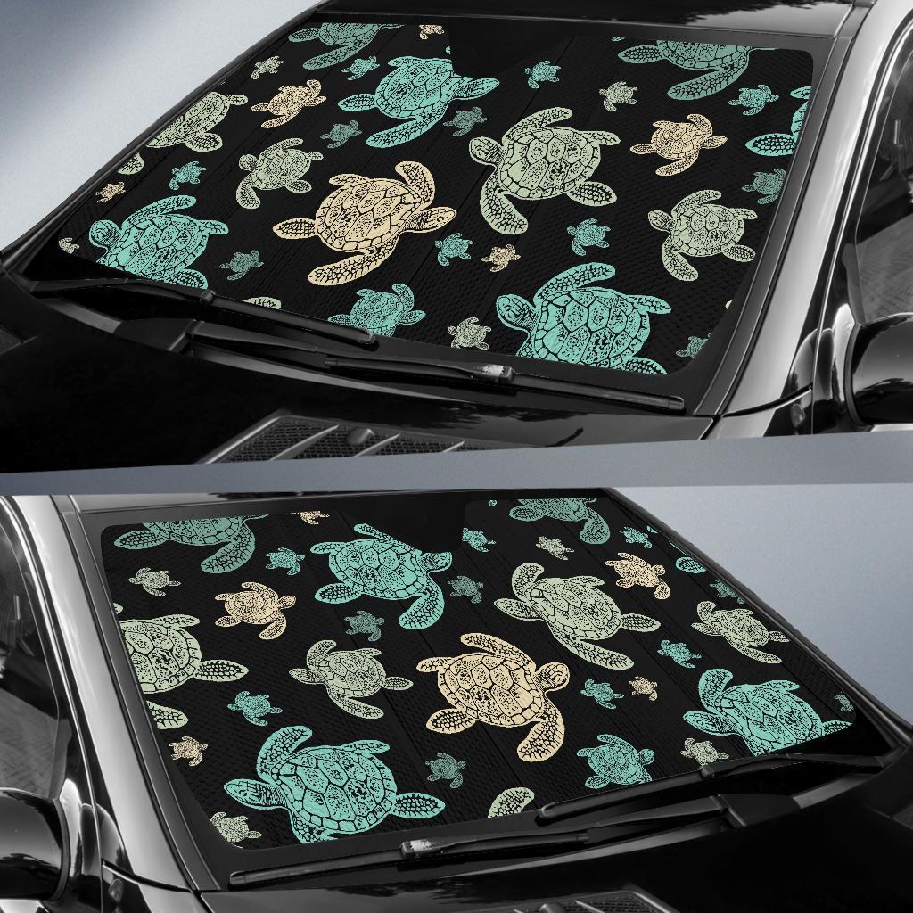 Sea Turtle Stamp Pattern Car Sun Shade For Windshield