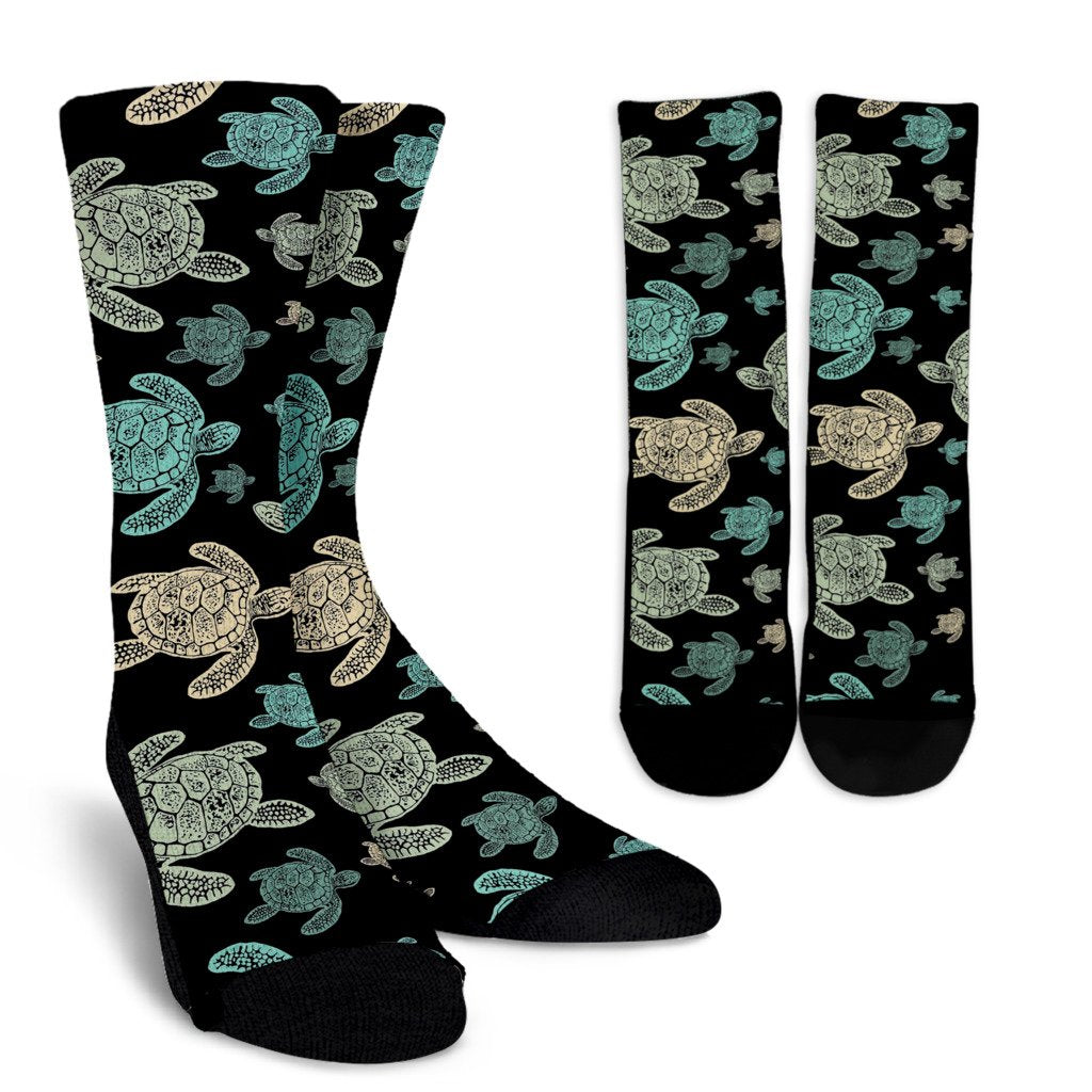 Sea Turtle Stamp Pattern Crew Socks