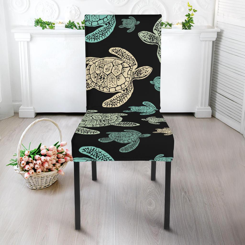 Sea Turtle Stamp Pattern Dining Chair Slipcover-JTAMIGO.COM