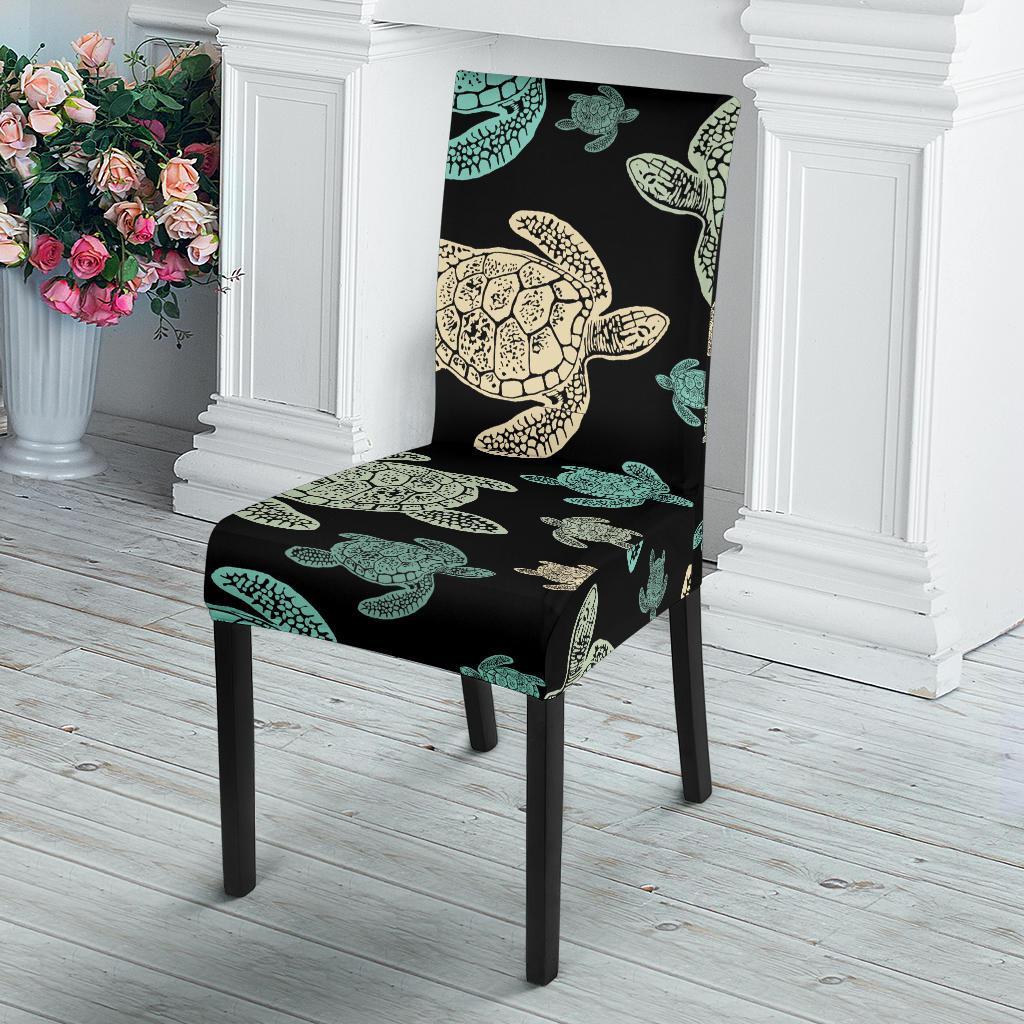 Sea Turtle Stamp Pattern Dining Chair Slipcover-JTAMIGO.COM