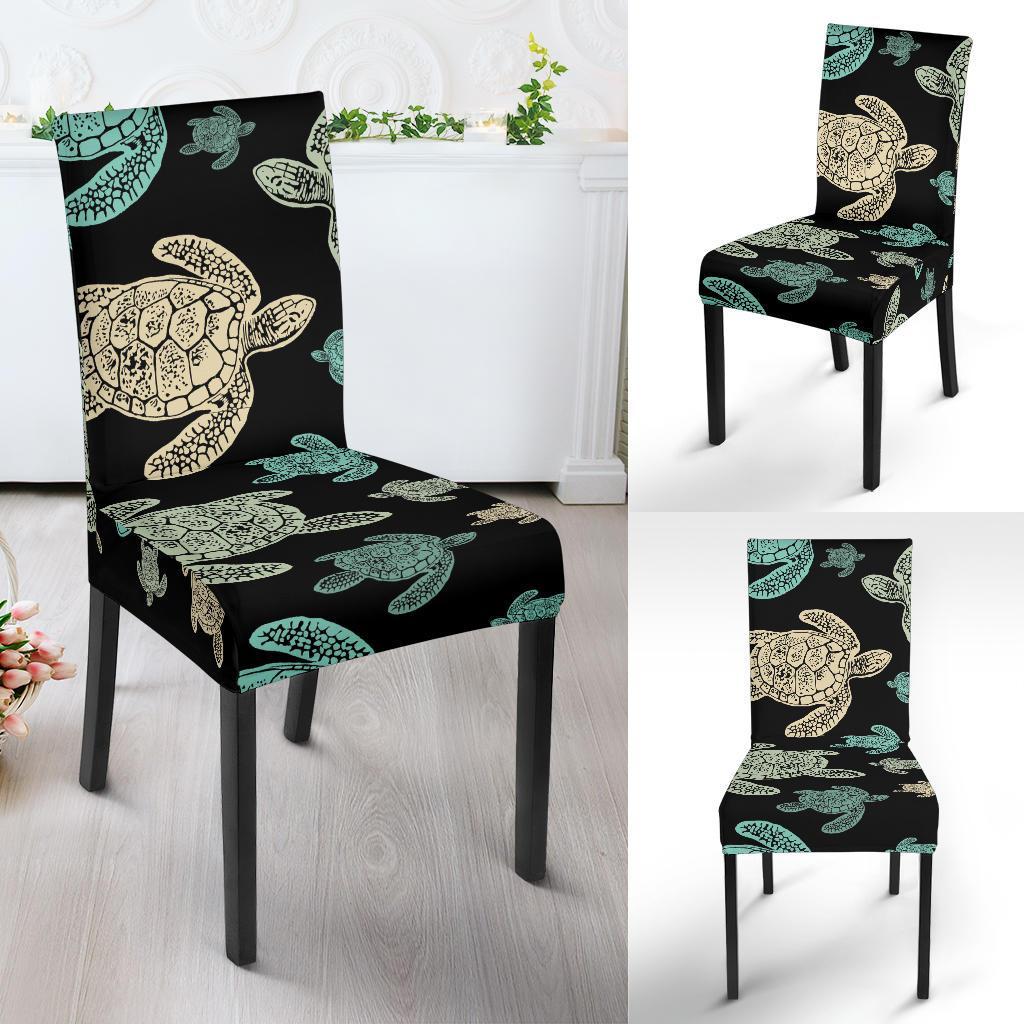 Sea Turtle Stamp Pattern Dining Chair Slipcover-JTAMIGO.COM