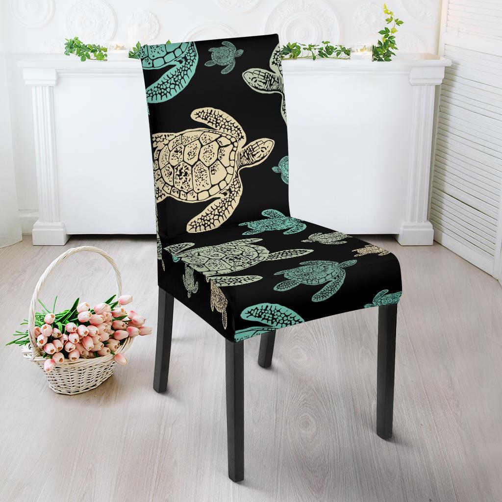 Sea Turtle Stamp Pattern Dining Chair Slipcover-JTAMIGO.COM