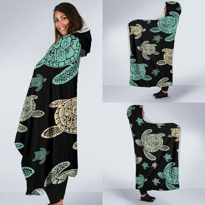 Sea Turtle Stamp Pattern Hooded Blanket-JTAMIGO.COM