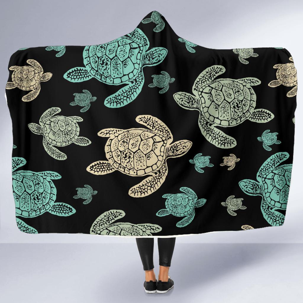 Sea Turtle Stamp Pattern Hooded Blanket-JTAMIGO.COM