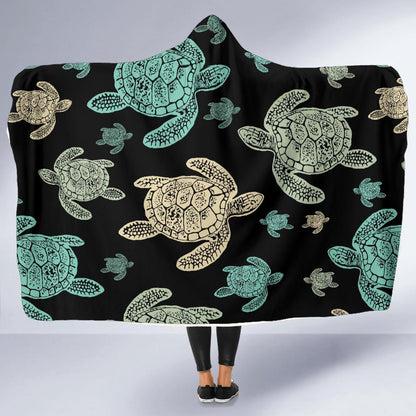 Sea Turtle Stamp Pattern Hooded Blanket-JTAMIGO.COM