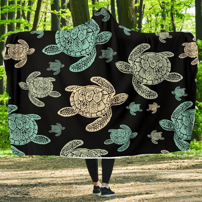 Sea Turtle Stamp Pattern Hooded Blanket-JTAMIGO.COM
