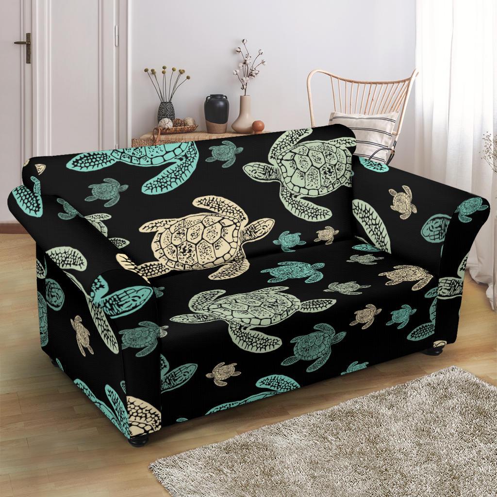 Sea Turtle Stamp Pattern Loveseat Slipcover-JTAMIGO.COM