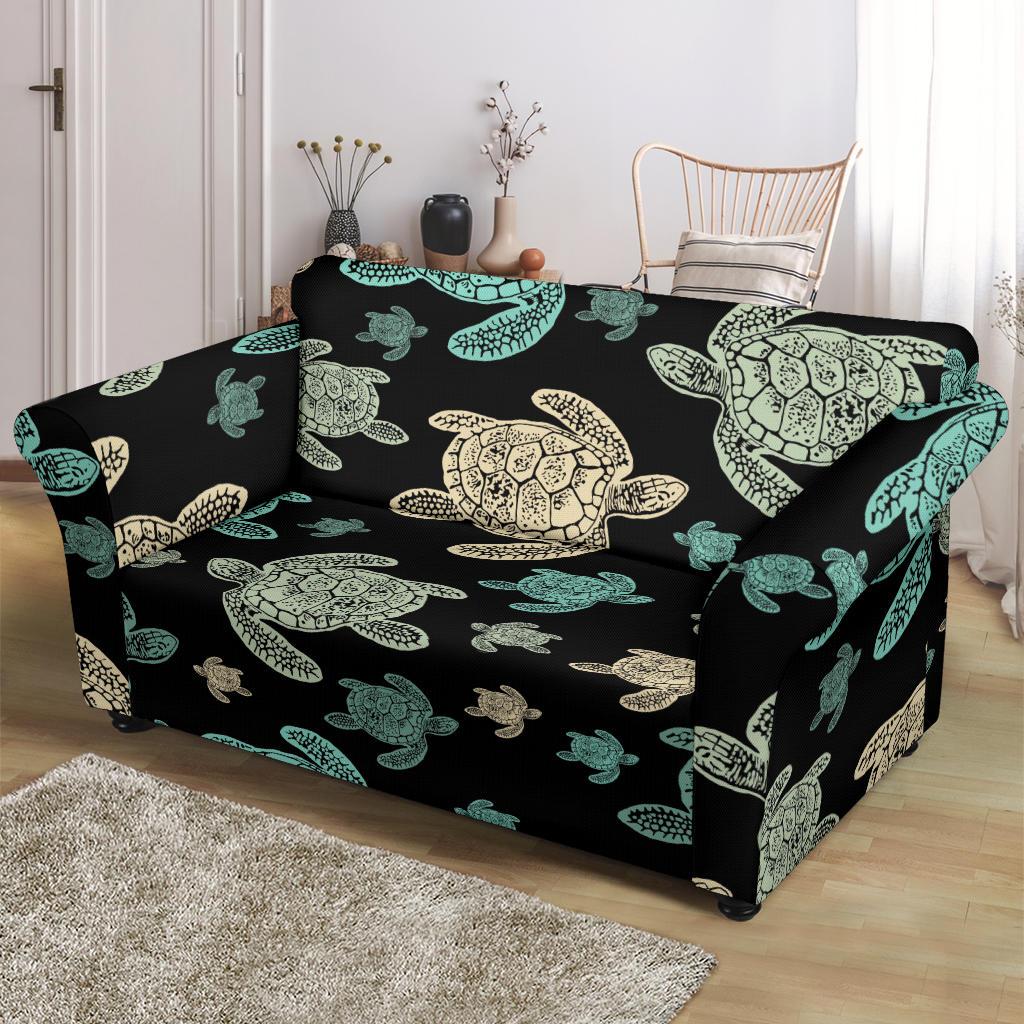 Sea Turtle Stamp Pattern Loveseat Slipcover-JTAMIGO.COM