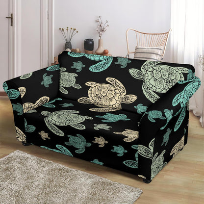Sea Turtle Stamp Pattern Loveseat Slipcover-JTAMIGO.COM