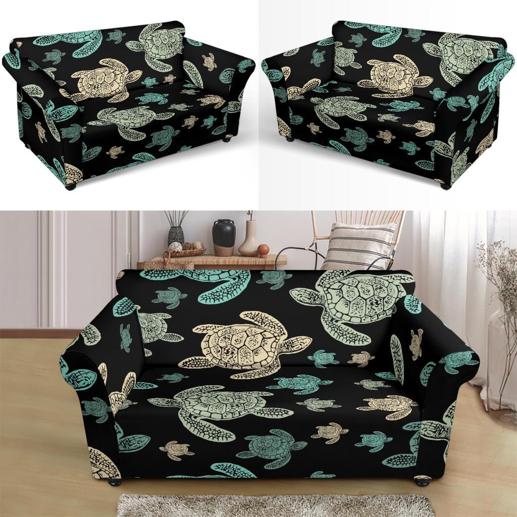 Sea Turtle Stamp Pattern Loveseat Slipcover-JTAMIGO.COM