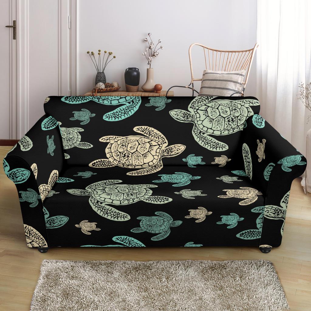 Sea Turtle Stamp Pattern Loveseat Slipcover-JTAMIGO.COM