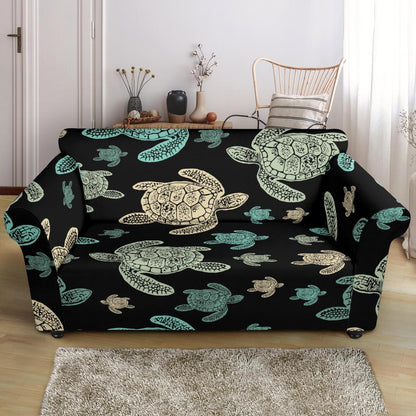 Sea Turtle Stamp Pattern Loveseat Slipcover-JTAMIGO.COM