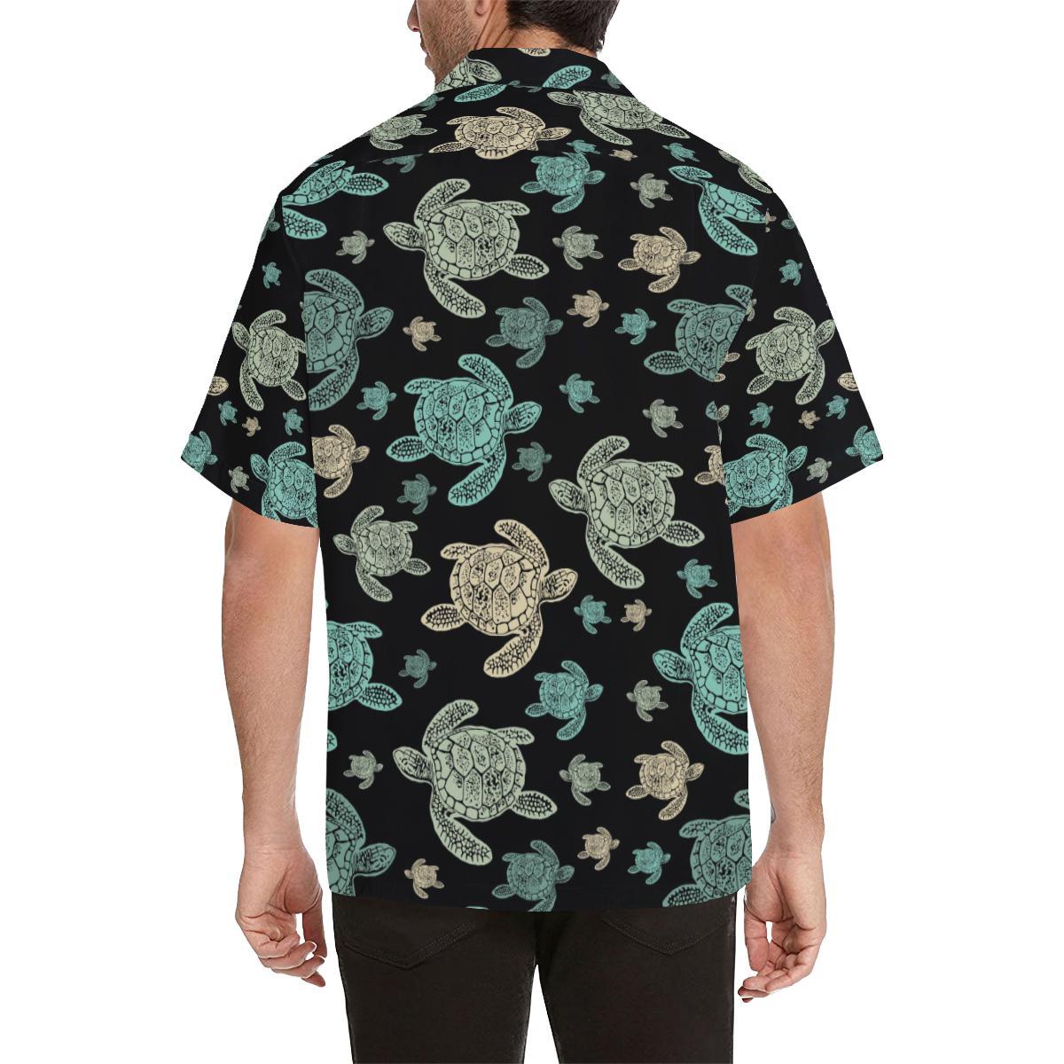 Sea Turtle Stamp Pattern Men Aloha Hawaiian Shirt