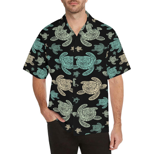 Sea Turtle Stamp Pattern Men Aloha Hawaiian Shirt