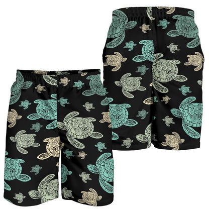 Sea Turtle Stamp Pattern Mens Shorts-JTAMIGO.COM
