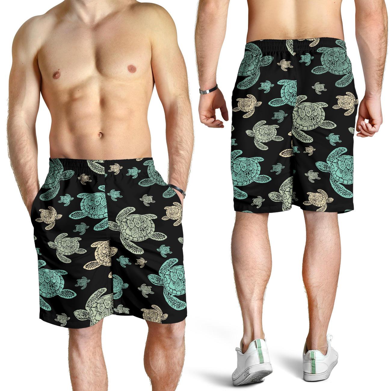 Sea Turtle Stamp Pattern Mens Shorts-JTAMIGO.COM