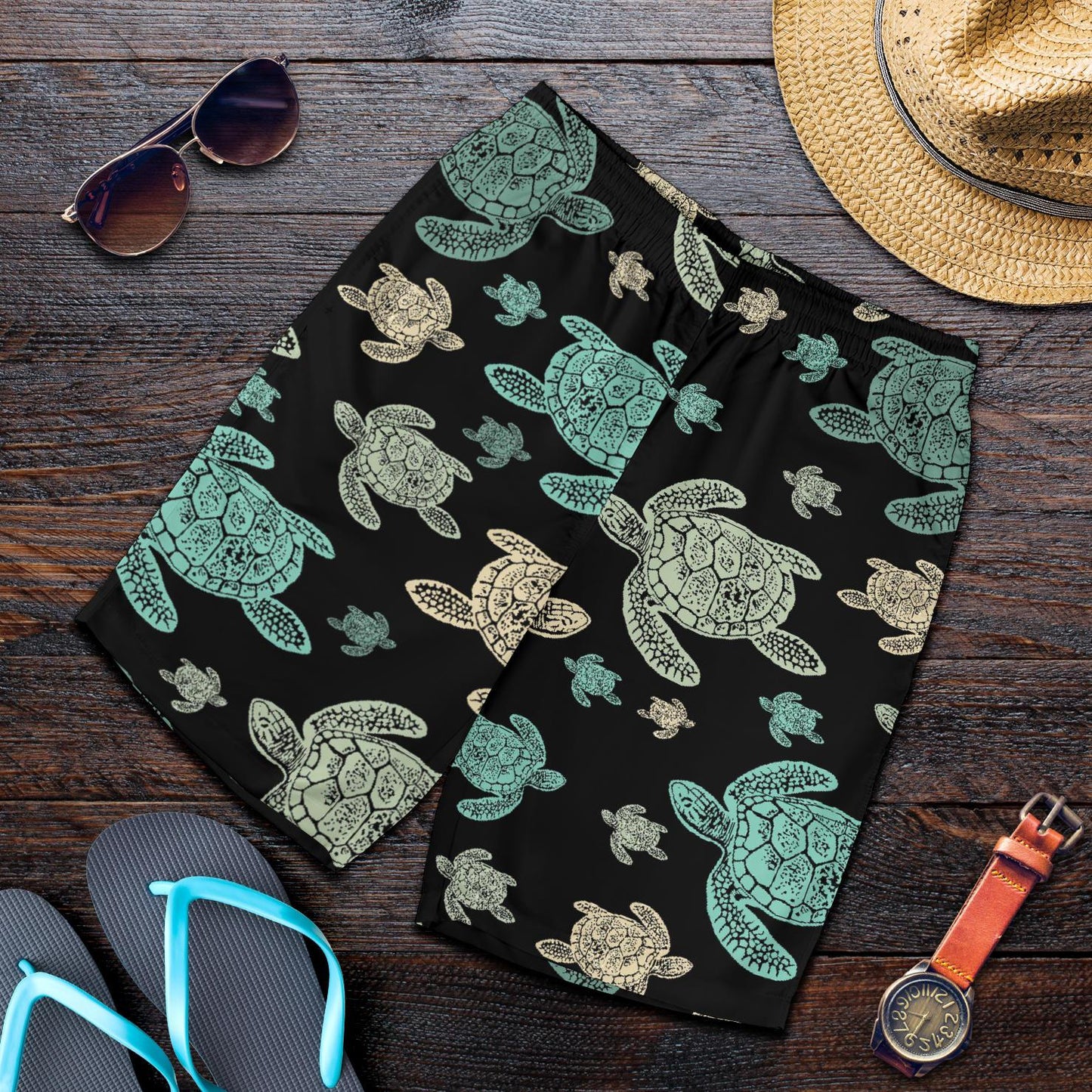 Sea Turtle Stamp Pattern Mens Shorts-JTAMIGO.COM