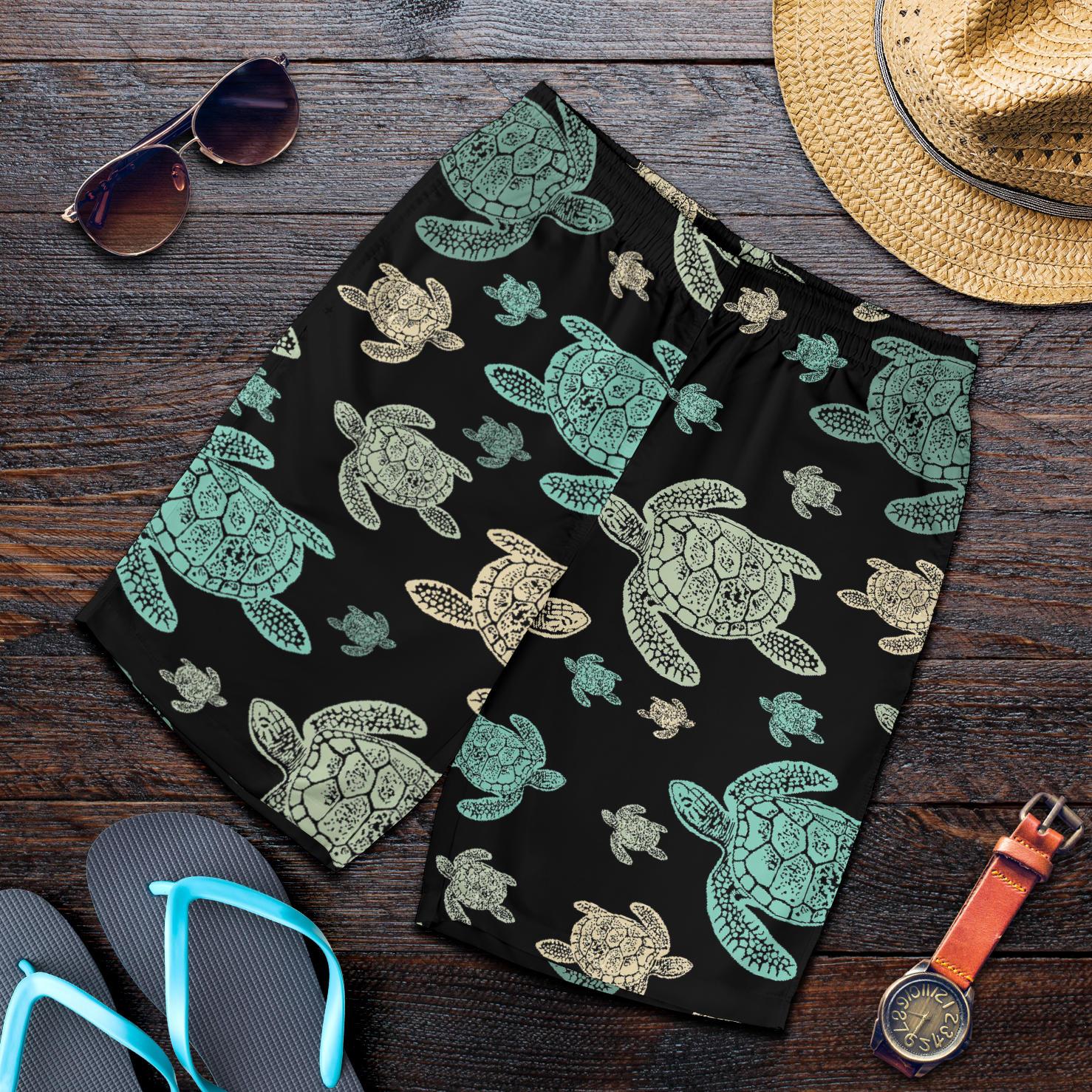 Sea Turtle Stamp Pattern Mens Shorts-JTAMIGO.COM