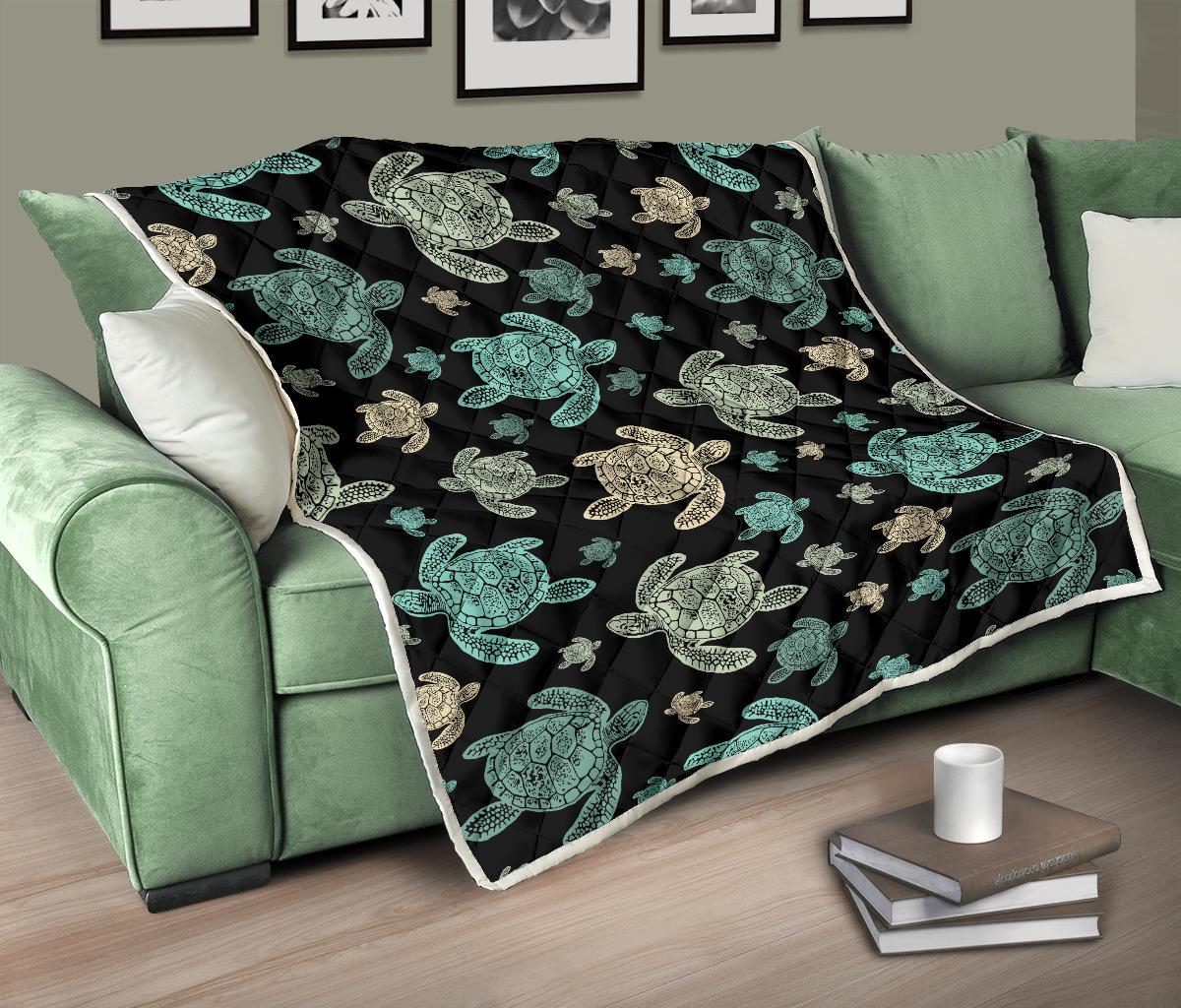 Sea Turtle Stamp Pattern Premium Quilt-JTAMIGO.COM